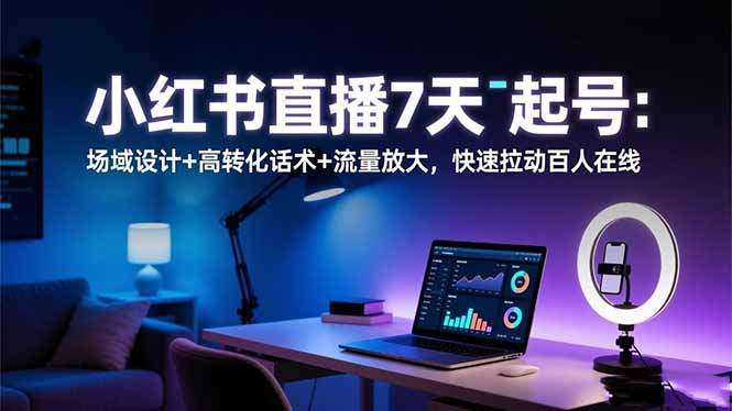 小红书直播7天起号:场域设计+高转化话术+流量放大,快速拉动百人在线-红豆科技-抖佳互动