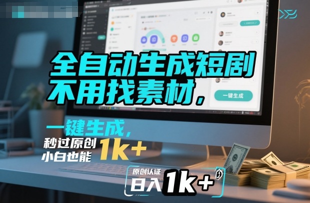 全自动生成短剧，不用找素材，不用剪辑，一键生成，秒过原创，小白也能轻松日入1k+【揭秘】-红豆科技-抖佳互动