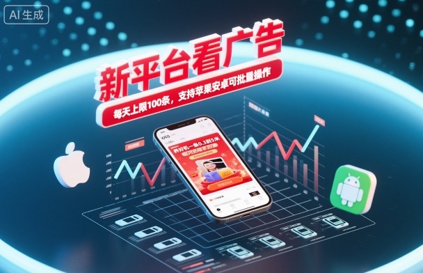 新平台看广告,养好机一条0.3到5米,每天上限100条,支持苹果安卓可批量操作-红豆科技-抖佳互动