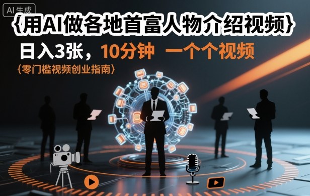 用AI做各地首富人物介绍视频，日入3张，10分钟一个视频-红豆科技-抖佳互动