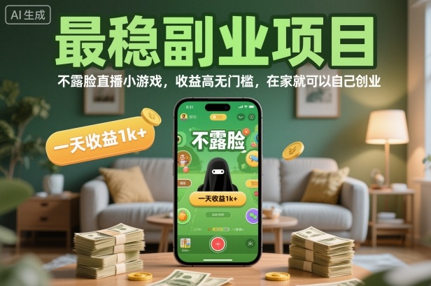 最稳副业项目,不露脸直播小游戏,收益高无门槛,一天收益1k+,在家就可以自己创业【揭秘】-红豆科技-抖佳互动