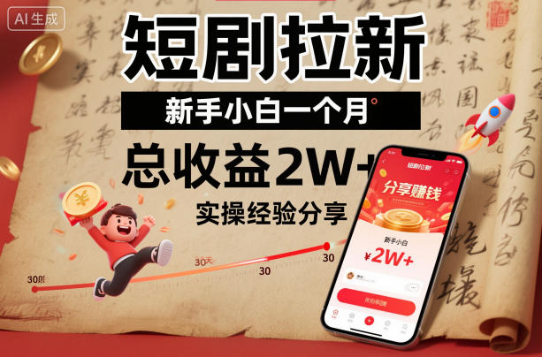 短剧拉新新手小白一个月总收益2W+实操经验分享-红豆科技-抖佳互动