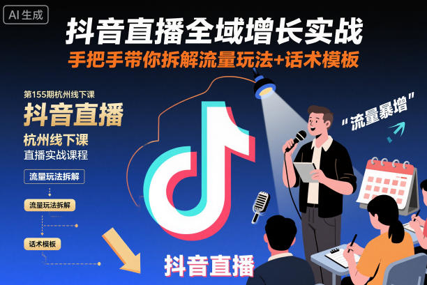 抖音直播全域增长实战第155期杭州线下课,手把手带你拆解流量玩法+话术模板-红豆科技-抖佳互动