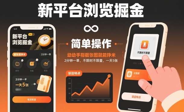 新平台浏览掘金,动动手指截张图就能挣米,2分钟一单,不限时不限量,一天5张【揭秘】-红豆科技-抖佳互动