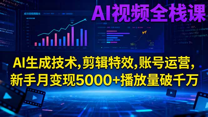 AI视频全栈课:AI生成技术,剪辑特效,账号运营,新手月变现5000+播放量破千万-红豆科技-抖佳互动