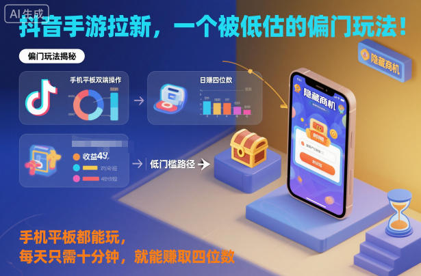 抖音手游拉新，一个被低估的偏门玩法！手机平板都能玩，每天只需十分钟，就能賺取四位数【揭秘】-红豆科技-抖佳互动