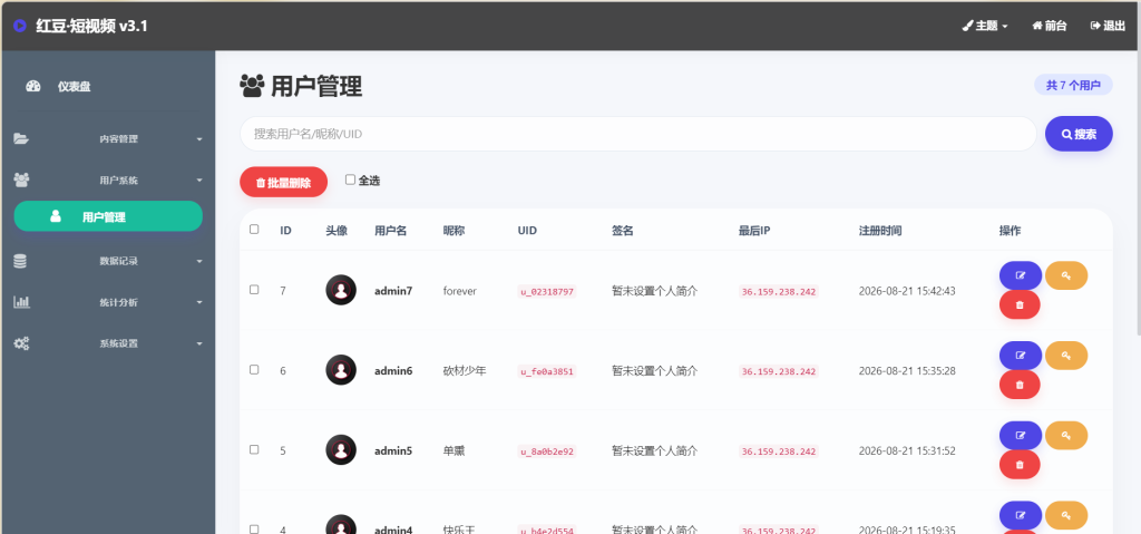 图片[5]-红豆短视频v3.1系统 管理后台展示-红豆科技-抖佳互动