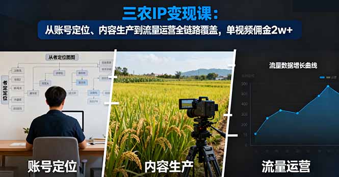 三农IP变现课：从账号定位、内容生产到流量运营全链路覆盖，单视频佣金2w+-红豆科技-抖佳互动