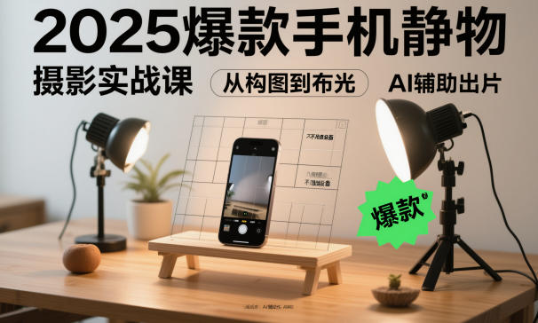 2025爆款手机静物摄影实战课，从构图到布光，不用贵设备，AI辅助出片-红豆科技-抖佳互动