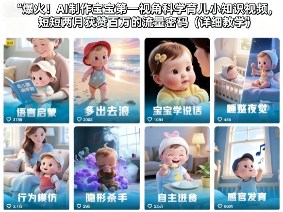 爆火！AI制作宝宝第一视角科学育儿小知识视频，短短两月获赞百万的流量密码(详细教学)-红豆科技-抖佳互动
