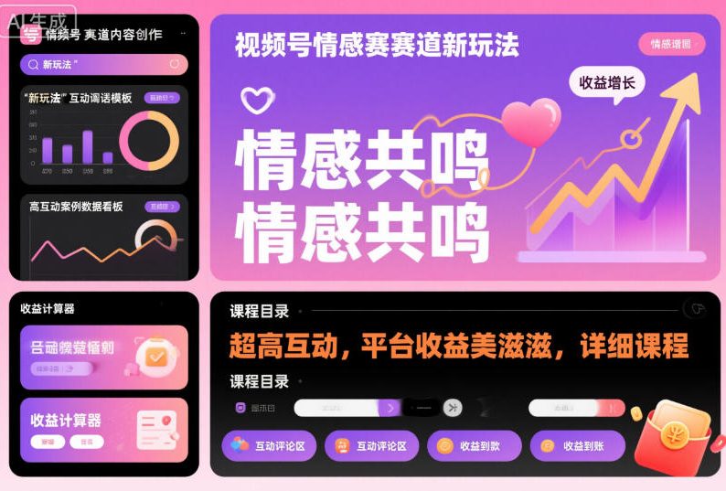 视频号情感赛道新玩法,超高互动,平台收益美滋滋,详细课程-红豆科技-抖佳互动