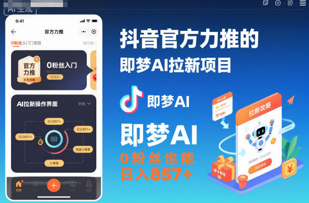 抖音官方力推的即梦AI拉新项目,0粉丝也能日入857+(附即梦AI拉新推广入口及教学)-红豆科技-抖佳互动