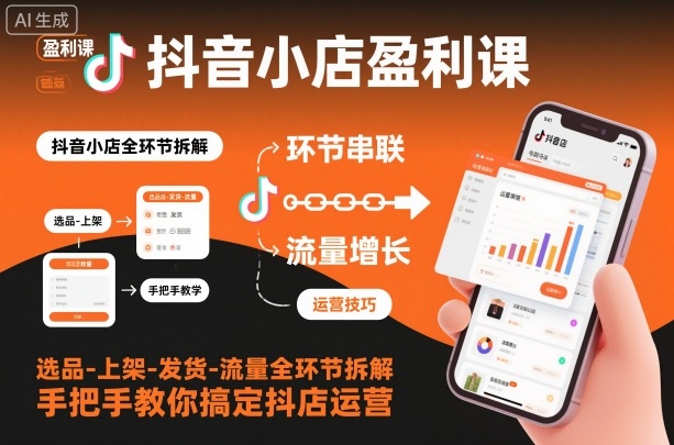 抖音小店盈利课-选品-上架-发货-流量全环节拆解，手把手教你搞定抖店运营-红豆科技-抖佳互动