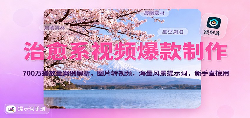 治愈系视频爆款制作，700万播放量案例解析，图片转视频，海量风景提示词，新手直接用-红豆科技-抖佳互动